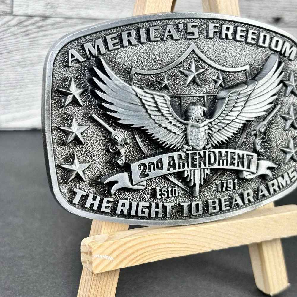 America Second Amendment Belt Buckle 2A,‎ 2nd, Freedom, Guns Antique Silver Tone